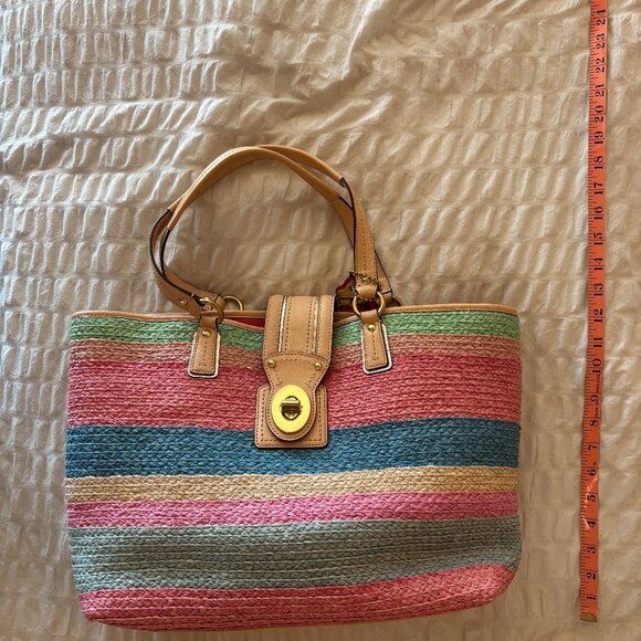 Authentic Coach Hamptons Striped Multicolor Straw tote - Picture 1 of 10